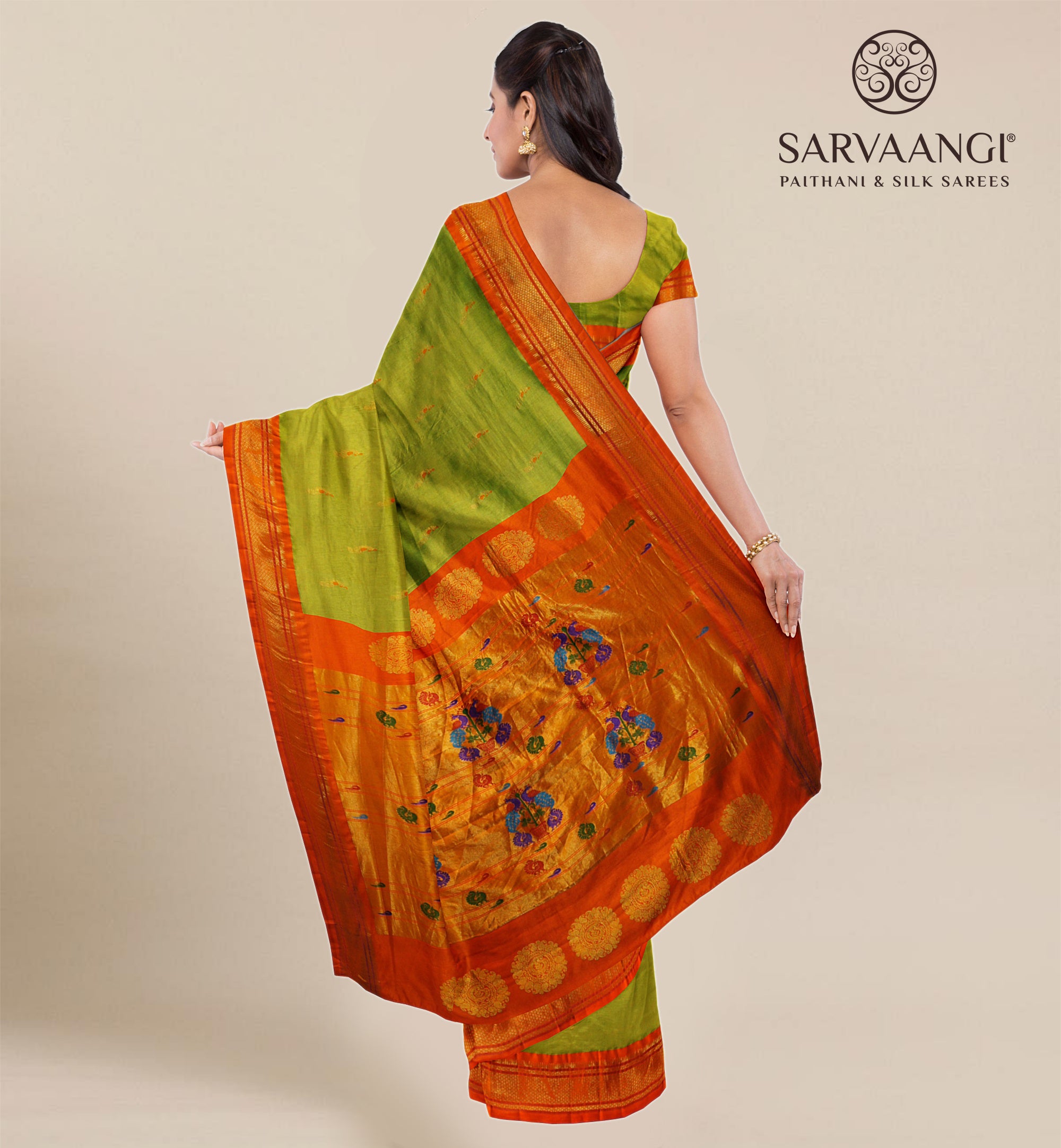 Women's Parrot Green Paithani Silk Woven Zari Work Traditional Tassle Saree  - Sangam Prints | Silk, Saree, Silk fabric