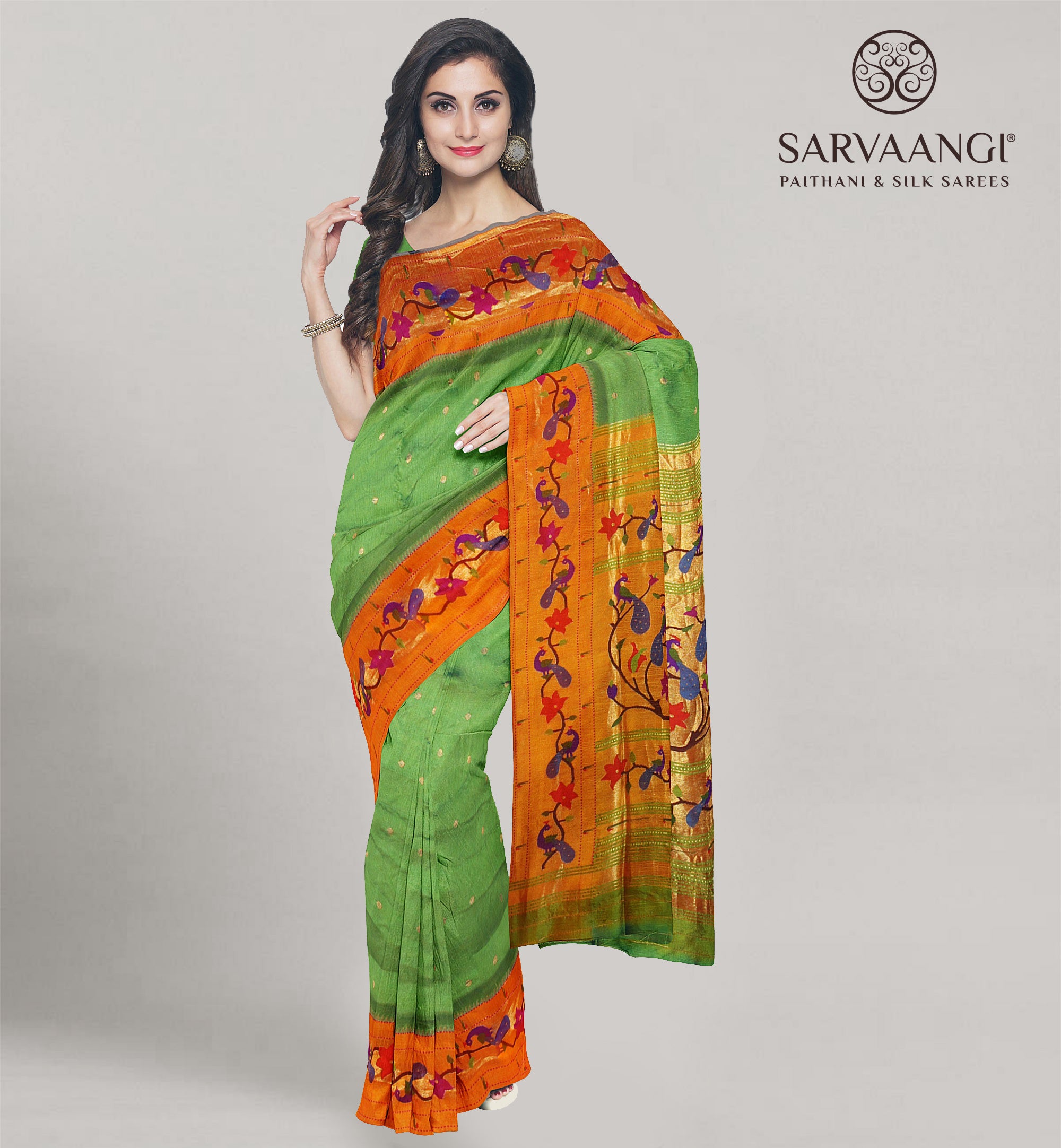 Shop Copper Zari Paithani Silk Saree Blouse Designs Online – Sunasa